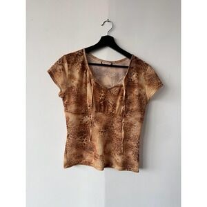 Vintage Zoey Beth Shirt Womens Medium Animal Print Stretchy‎ Sheer Y2K Style Top
